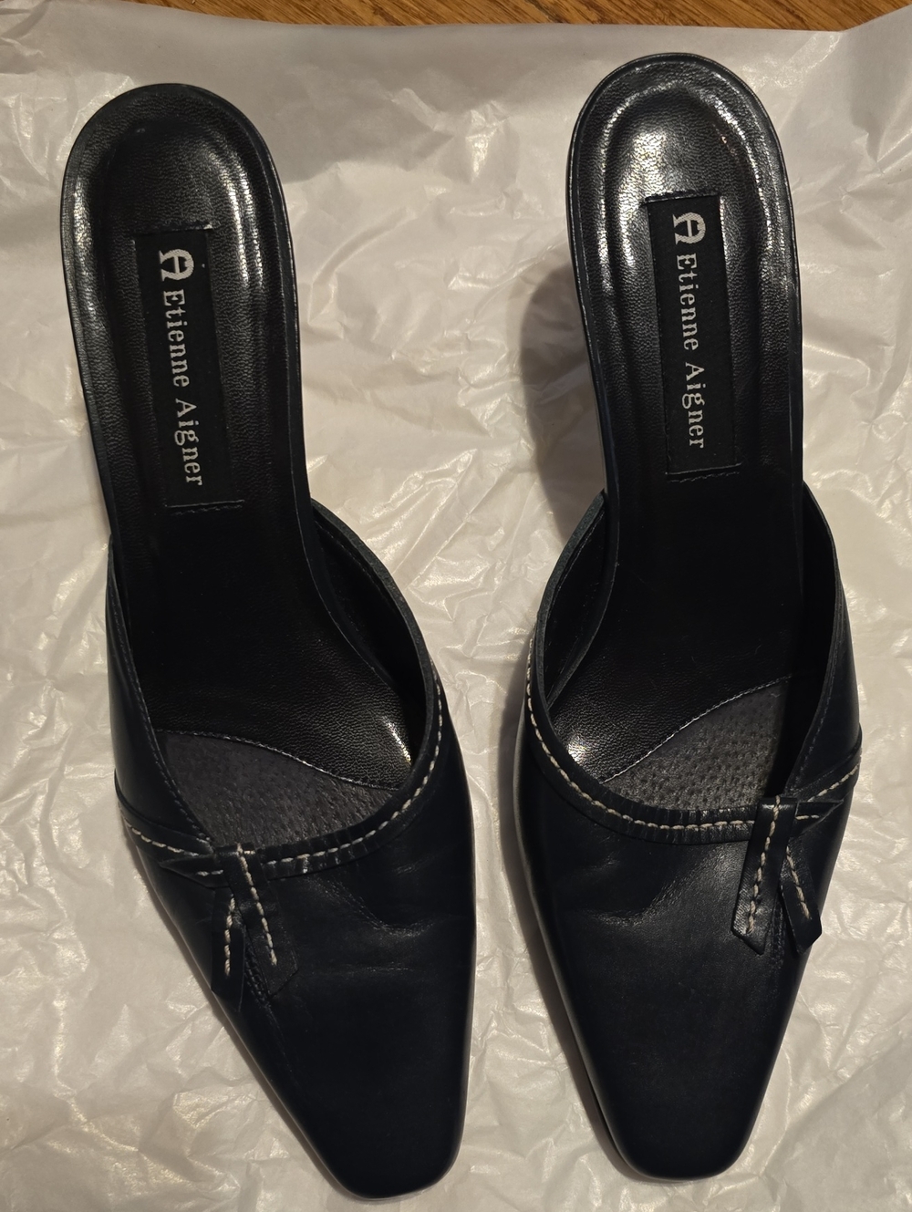 Etienne Aigner  Navy Leather Slip-On Mules Sz 8